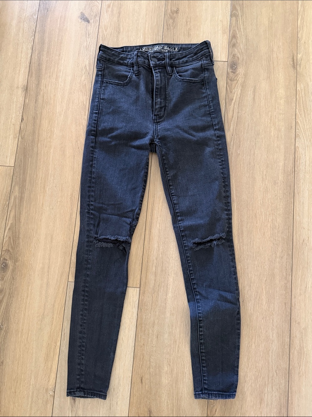 American Eagle Outfitters Black Ripped High-Rise Skinny Jeans